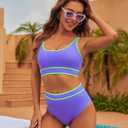 BMJL Women's High Waisted Bikini Sets Sporty Two Piece Swimsuits Color Block Cheeky High Cut Bathing Suits(L,Light Purple)