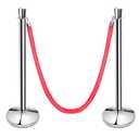New Star Foodservice 54743 Tulip Top Stainless Steel Stanchions, Set of 2 Posts with 1 of 79.5-Inch Red Velvet Rope