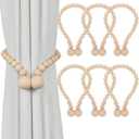 KLOGTSIND Magnetic Curtain Tiebacks, Curtain Tie Backs for Curtains 6 Pack, Wood Bead Curtain Tiebacks, Curtain Holders for Boho Bedroom Decor, Baby Nursery Decor, Farmhouse Dcor