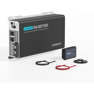 Renogy Inverter PUH 2000 watt Pure Sine Wave Inverter, Built-in Transfer Switch and Bluetooth, Car Power Inverter 12V to 120V AC Converter for RV, Truck, Camping, Home, Emergency, Off-Grid Living (2KW)