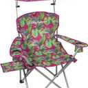 Tommy Bahama Extra-Wide Folding Beach Chair with Max Shade Canopy, Side Table, and Cup Holders, 25" W Outdoor Portable Camping Chair with Canopy, Supports up to 500 lbs., Pink/Green