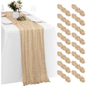 16 Pack Beige Cheesecloth Table Runners 20x120 Inch Gauze Table Runner Cheese Cloth 10FT Beige Table Runner Rustic Sheer Runner for Wedding Birthday Party Baby Shower Table Decor