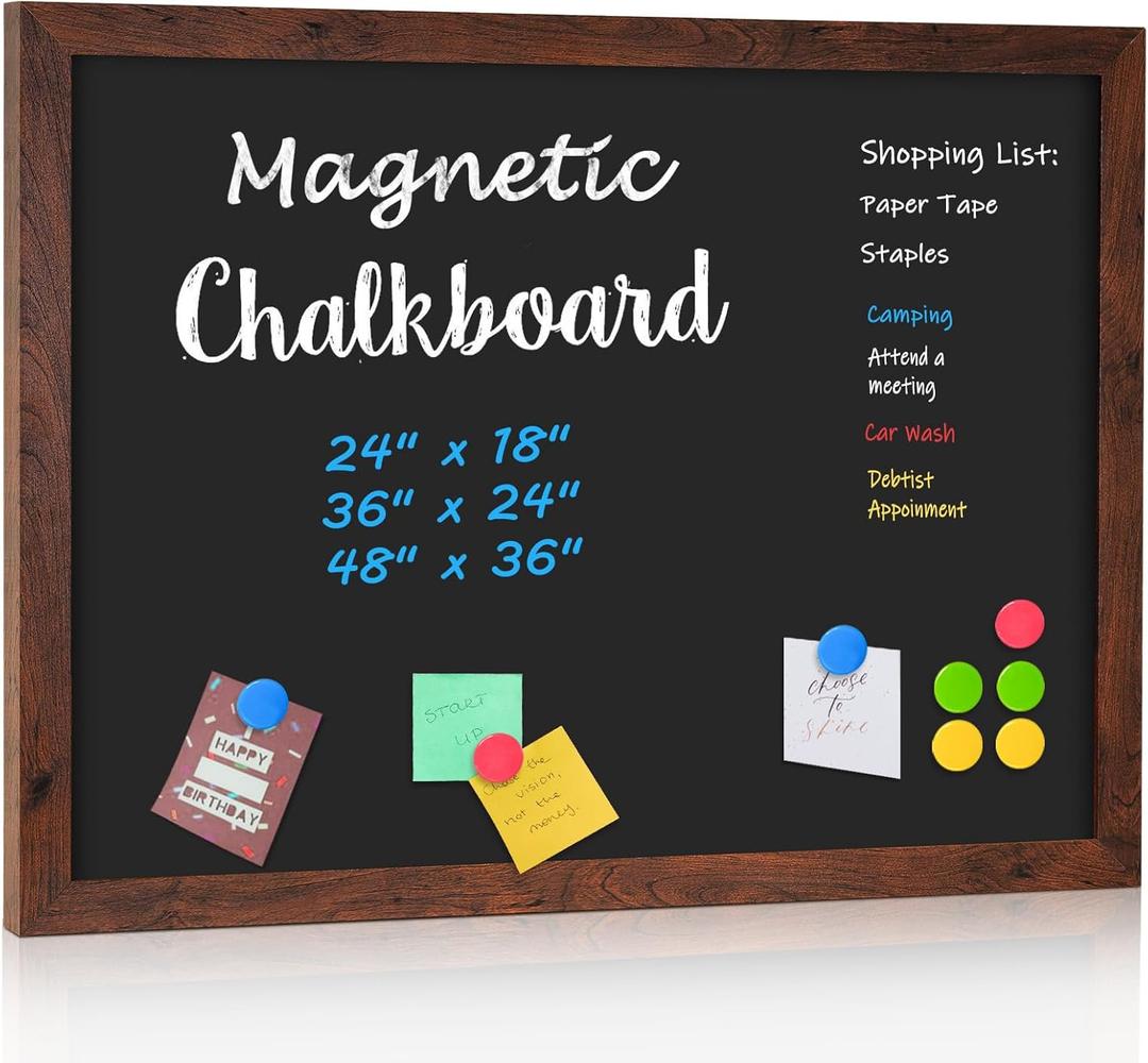 4 THOUGHT Chalk Board 36" x 48", Magnetic Large Chalkboard for Wall Rustic Blackboard Hanging Chalkboards Sign Menu Board for Kitchen Decor Office Home School 4 Markers 8 Magnets, Brown