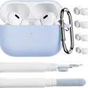 ORNARTO for AirPods Pro 2 Case, Compatible with AirPods Pro 1st/2nd Generation, Soft Silicone Cover with Cleaner Kit, Eartips Protector & Keychain-Baby Blue