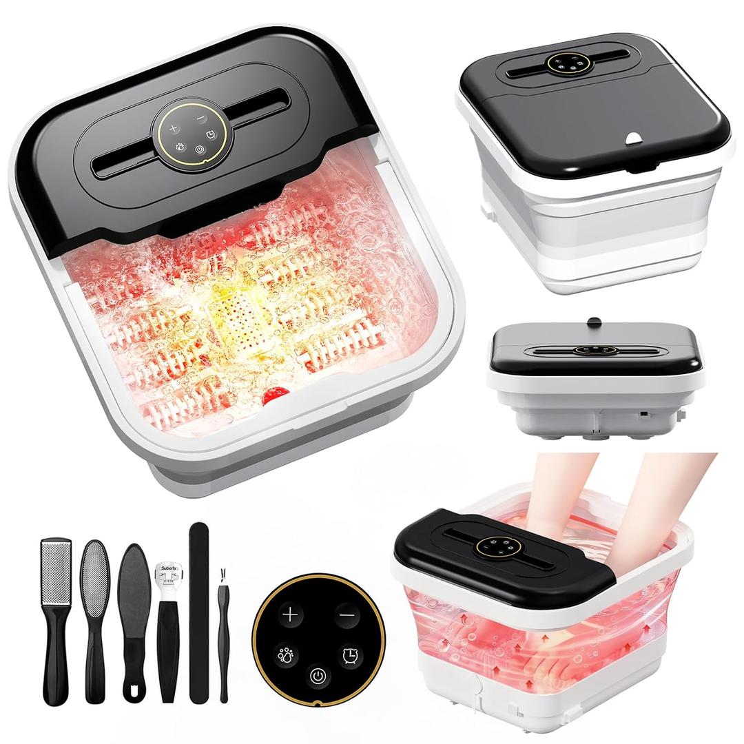 Foot Soaking Tub Massager with Heat, Bubbles, Temperature Control & Timer | Collapsible Foot Spa Bath Massager with Remote Control and 8 Shiatsu Massage Rollers, Foot Bath, Pedicure Foot Spa