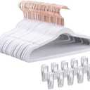 Tonswachic 14 Inch Velvet Kids Hangers -50 Pack Durable & Non-Slip Closet Organizers for Big Kids & School-Age Children, 0.2" Ultra Slim Space-Saving Design with 10 Hanger Clips - White