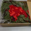 6 Pcs Small Christmas Norfolk Wreaths 15 Inch Christmas Kitchen Cabinet Mini Wreath Real Touch with Bow Ribbon Cedar Red Berry for Xmas Front Door Window Chair Fireplace Table Pillar Farmhouse Decor