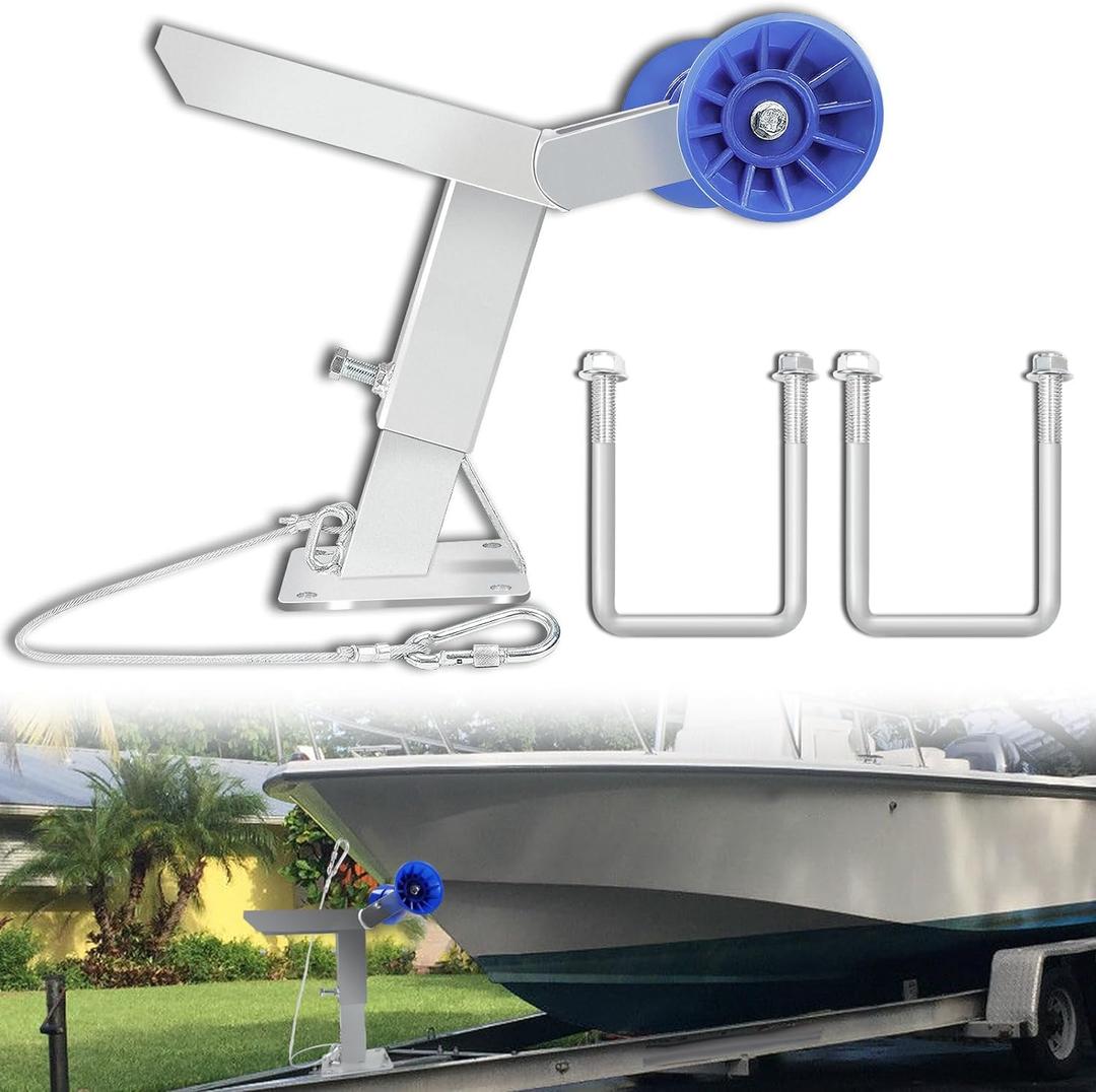 Boat Trailer Winch Post with Roller, Fits 3"" W x 4"" H Trailer Drawbar, Boat Trailer Winch Stand, Adjustment Height Boat Winch Mount, silver