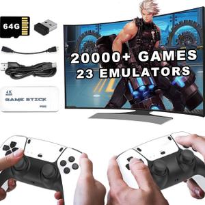 CWZZ Wireless Retro Game Console,4K HDMI Output Plug and Play Retro Video Games for Tv,20,000+ Games,with Dual 2.4G Wireless Controllers(64G),Great for Easter Gifts,White