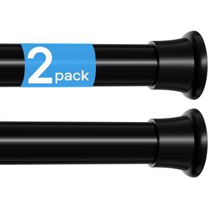 MEXAU 2 Pack Spring Tension Curtain Rods 31-76 Inch Black Shower Curtain Rod No Drilling Adjustable Spring Loaded Curtain Rods 7/8" Diameter Shower Rods for Window Bathroom Closet Doorway Door