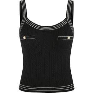 ZAFUL Tank Tops for Women 2025 Summer Sleeveless Striped Cable Knit Fitted Spaghetti Cami Sweater Tanks (Medium, 1-black)