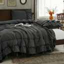 Bedding_Dreamer Dark Gray Ruffle Comforter Set Queen, 3 Pieces Shabby Chic Farmhouse Bedding, Soft Microfiber Comforter with Matching Shams, All Season