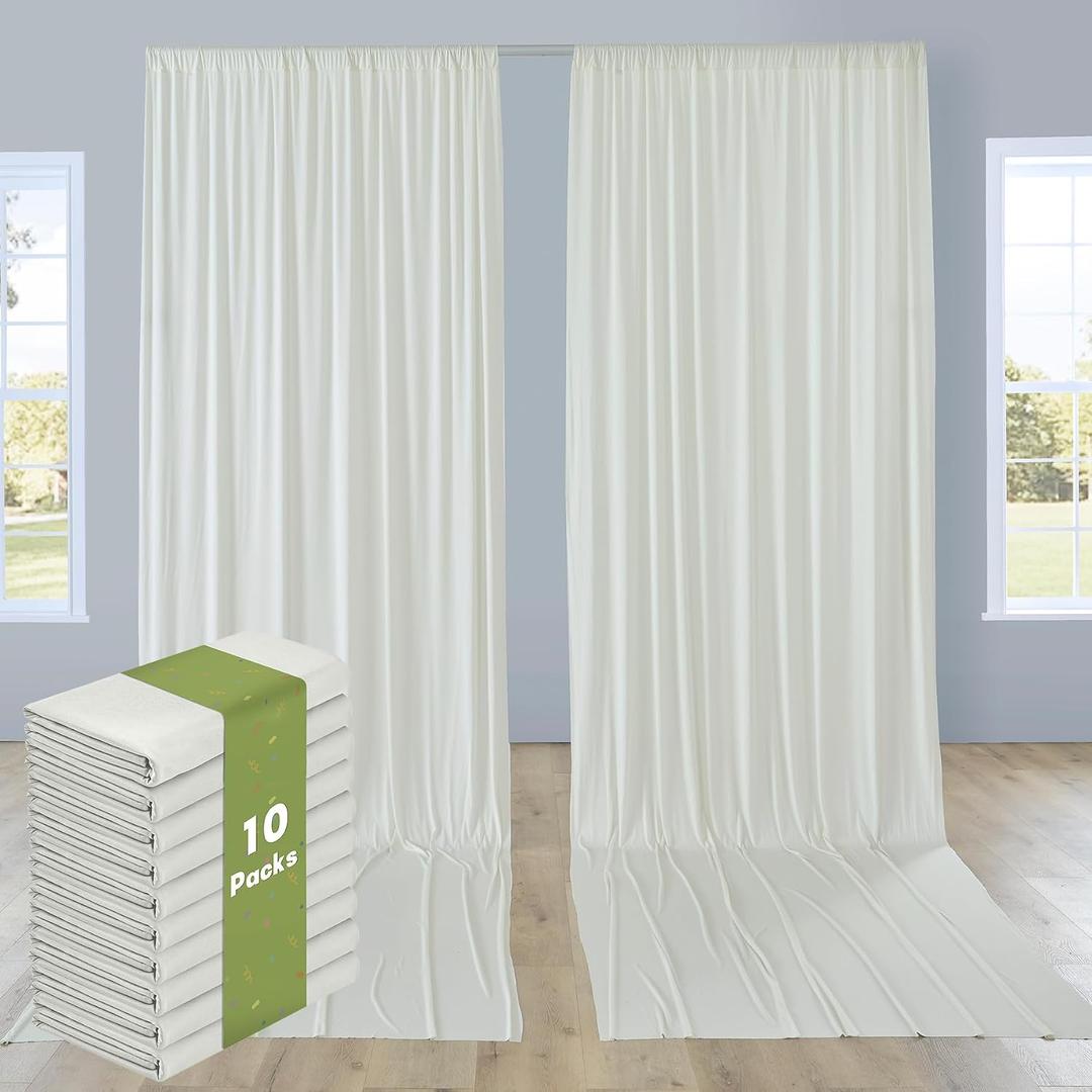 10 Panels 5x12ft Ivory Backdrop Curtains for Parties, Wrinkle Free Polyester Ivory Photo Backdrop Drapes 12 ft Long Back Drop Cloth for Wedding Birthday Photography Background Party, 5ftx12ft_10 Panels