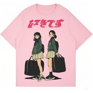 Oversized Graphic Tees Men Vintage Y2K Print Shirts Streetwear Unisex Harajuku T-Shirts (Black, L)