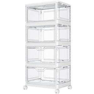 Kmiectse Clear Storage Bins with Lids,3 Tier Plastic Bins with Wheels,Stackable Storage Bin,Closet Organizers Box for Bedroom,Living Room,Toy,23 QT Folding Box with Magnetic door
