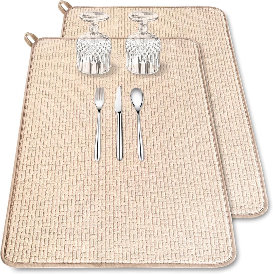 2 Pack XXL Large Microfiber Dish Drying Mat,24*17 inch Absorbent Dish Drainer Kitchen Counter,Dish Drying Pad for Countertops,Sinks,Draining Racks(Beige)