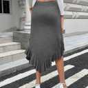 Yousify Womens Ruffle Midi Skirts Casual High Waisted Flowy Swing Boho Handkerchief Hemline Stretchy Asymmetrical Skirt (Small, Dark Grey)