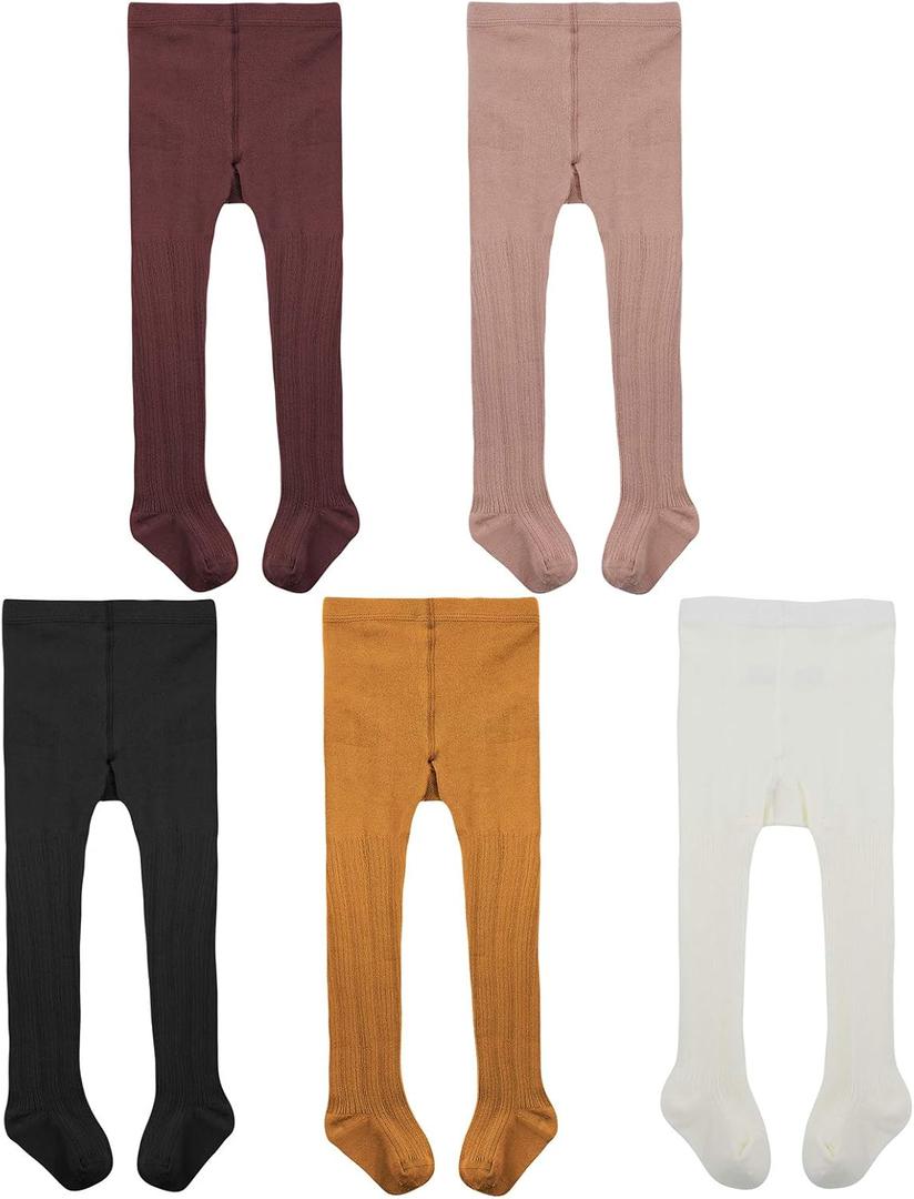 American Trends Baby Leggings Stocking Toddler Girl Socks Tights for Baby Girls Kids Winter Knitted Leggings (4-5T, Blackwhiteyellowpinkdpurple 5 Packs)