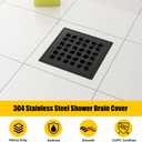 4 Inch Shower Drain Compatible with Schluter Kerdi System, Bonding Drain with PVC Bonding Flange for Schluter Shower Kit, Diamond Pattern Grate (Black)