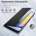 Phone Case for Samsung Galaxy A26 5G Cases, Clear View Window Luxury Slim Mirror Galaxy A26 5G Case with Kickstand, Leather Hard PC Flip Shockproof Protective Cover for Samsung A26 5G Case (Black)