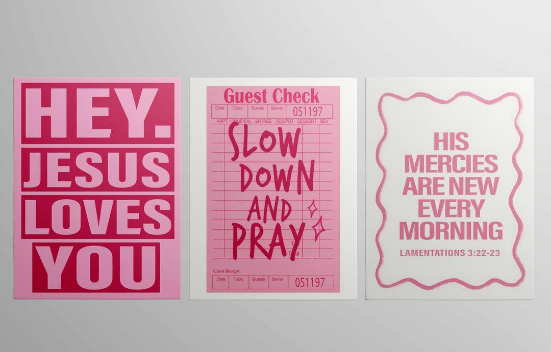 LWYANYT999 3Pcs Pink Christian Canvas Wall Art Light Pink Y2K College Dorm Room Painting Girls Dorm Room Jesus Aesthetic Wall Decor Preppy Teen Girls Apartment Bedroom Pictures Prints(16x24 inches)