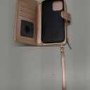 Harryshell Compatible with iPhone 13 Pro Max 6.7 inch 5G 2021 Wallet Case Detachable Magnetic Cover Zipper Cash Pocket Multi Card Slots Holder Wrist Strap Lanyard Floral Flower (Rose Gold)