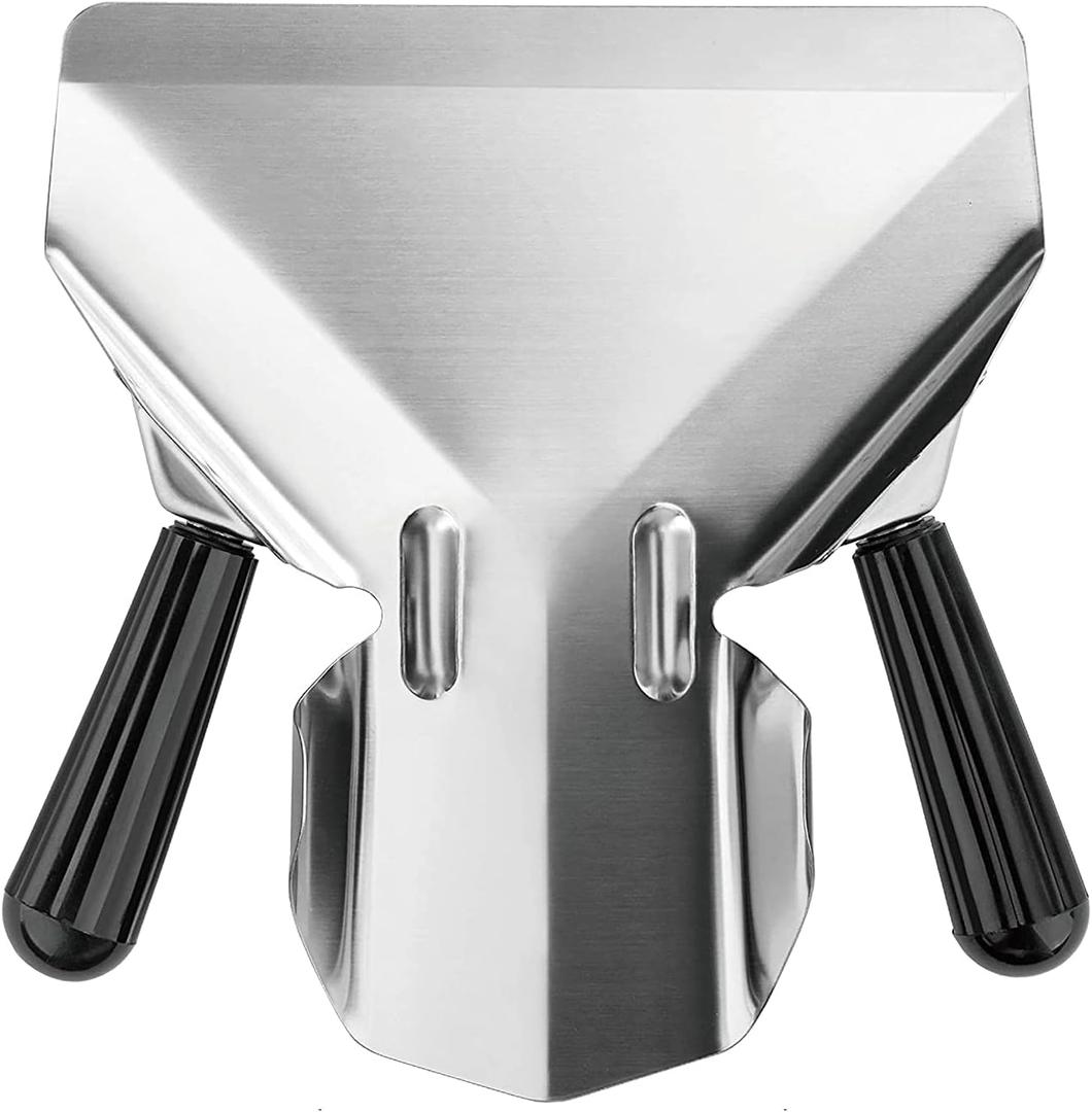 Stainless Steel Dual Handle French Fry Bagger Scoop Chip Popcorn Bagger Ice Candy Snacks Desserts Scooper with Removable Right Handle