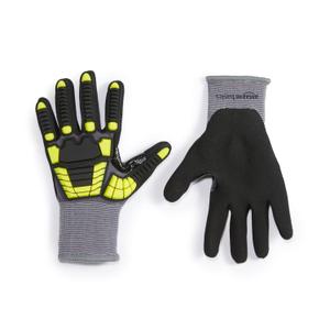 Amazon Basics 10 Pairs Impact Protection Gloves with Touch Screen Friendly 15G Sandy Nitrile Palm, Black, Size Large