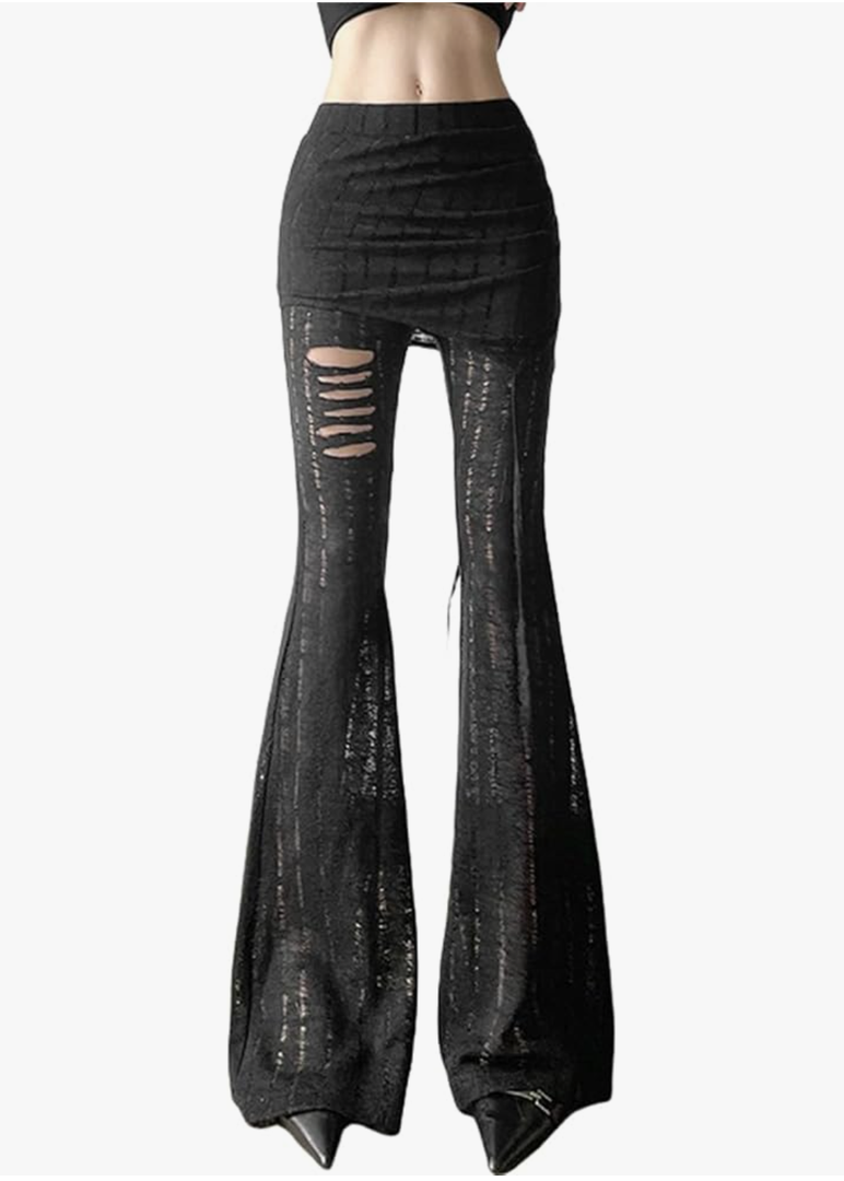 Gothic Bottom Pants for Women Punk Wide Leg Rave Goth Disco Festival L