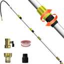 24FT Reach 8-18FT Telescopic Pole Gutter Cleaning Tools from Ground, Up to 24FT Reach, Flexible Wand, Adjustable Flow for Garden, Roof Gutters, Leaves & Debris Removal