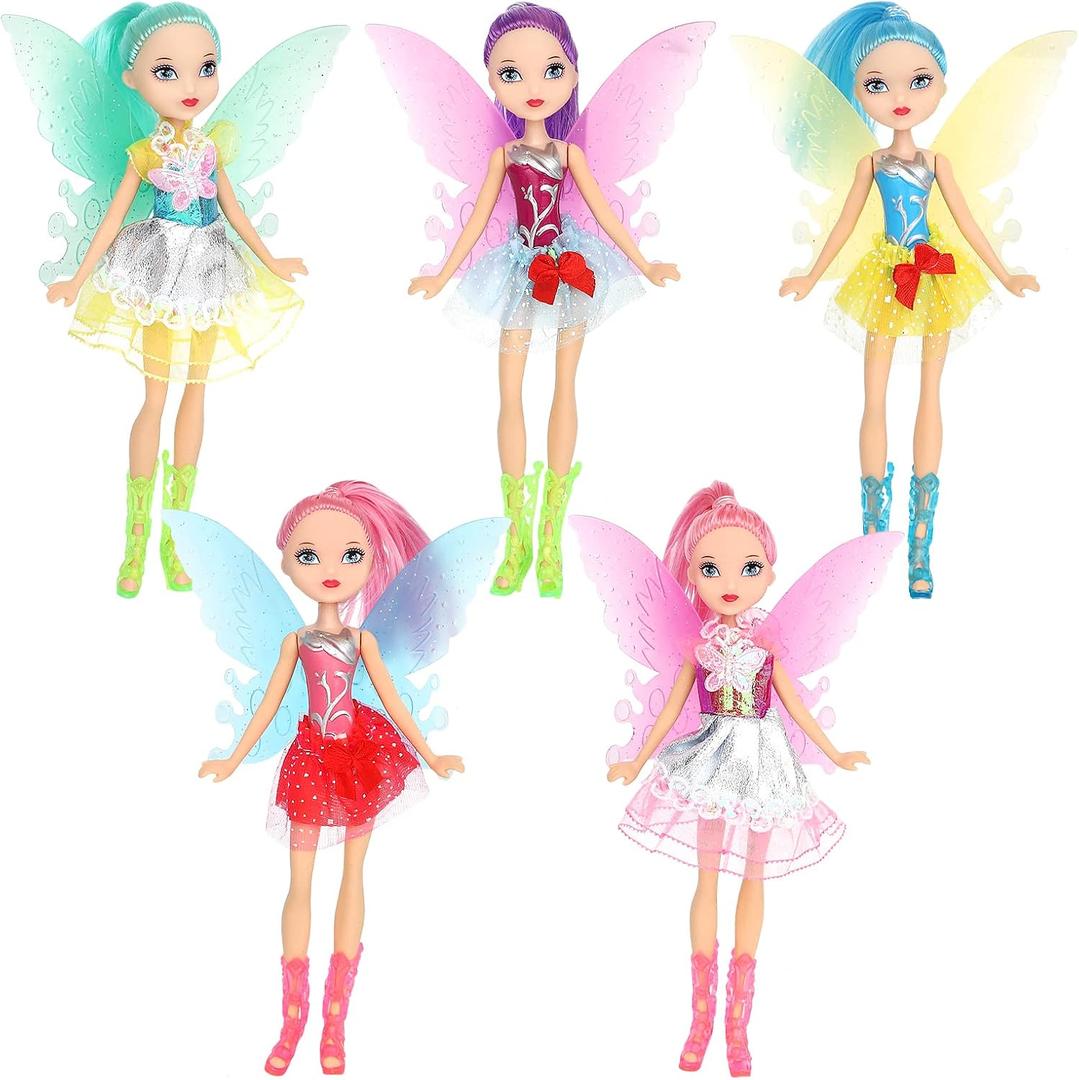 ONEST 2 Sets 8 Inch Fairy Dolls Include 2 Set 8 Inch Flower Fairy Dolls, 2 Pieces Handmade Doll Clothes, 2 Pairs of Doll Shoes