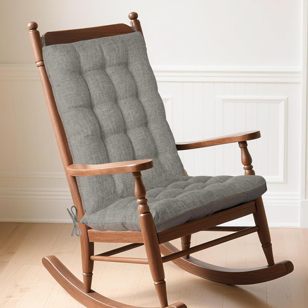 Rocking Chair Cushion Indoor Extra Large Rocking Chair Pads High Back Non Slip Textured Seat and Back Cushion Set with Ties for Wooden Rocker 1 Pack 20x20 Inch Light Grey