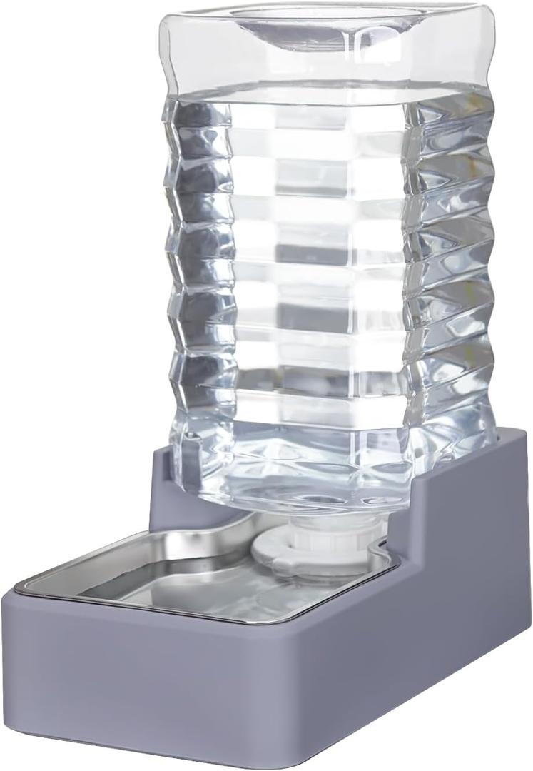 Sfozstra Dog Water Bowl Dispenser: 9L Large Automatic Gravity Pet Light Gray Water Dispenser - Stainless Steel Bowl - BPA-Free for Multiple Pets