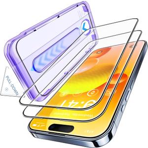 Unbreakable 9H+ Glass for iPhone 15 Pro Max Screen Protector [Military Grade Shatterproof][Full Coverage Protection] HD Screen Protector 15 Pro Max Longest Durable Tempered Glass, 2 Packs