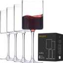 Square Wine Glasses, WG4 White or Red Wine Glasses Set of 4, 14 Ounce Hand Blown Edge - Modern Flat Bottom - Unique Large Goblets