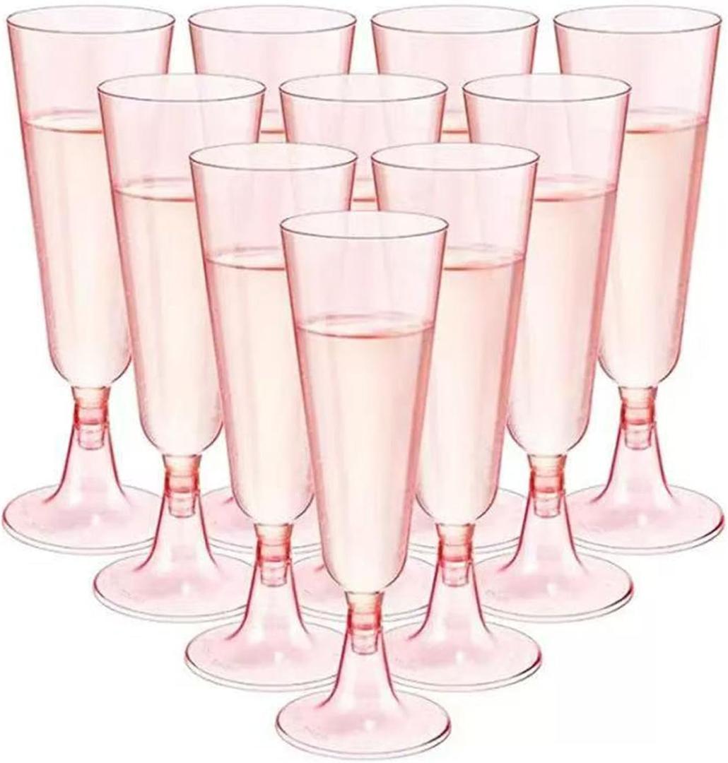 MIIDNTLX Champagne Flutes Plastic, 25 Pack Wine Glasses, Disposable Champagne Glasses, 5 Oz Pink Shot Cups, New Year Christmas Party Wedding Birthday Graduation Drinking Dessert Cocktail Cups Decorations