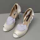 ERIJUNOR Women Peep Toe Side Open Rhinestones Comfortable Platform Satin Bridal Wedding Party Shoes (White) 8