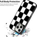 KANGHAR for iPhone 16 Pro Case Checkered Aesthetic Cute Pattern Shockproof Full Body Protection for Girls Women -Black