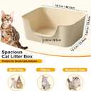 Low Entry Cat Litter Box with High Sides - Open-Top Anti-Splash, Durable Easy-Clean Pan for Kittens, Munchkin Cats, Senior Medium-Sized Cats & Small Pets (Rabbits), 19.3”x13.3”x7.8” Beige