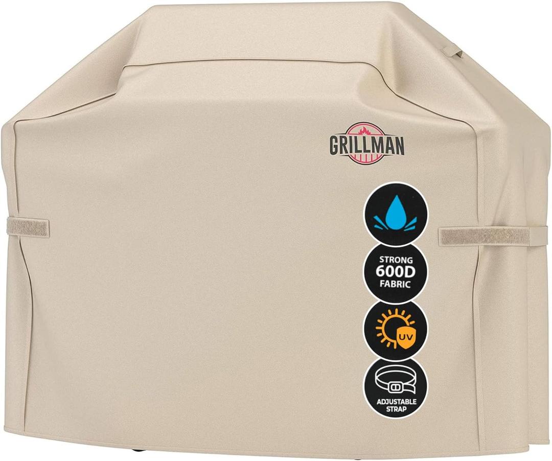 Grill Cover by Grillman, Tan, 58 Inch, BBQ Outdoor Grill Covers, Charcoal & Gas Grills, Waterproof, Rip-Proof, Weather-Resistant, Anti-UV, Barbecue Cover for Weber, Genesis, Charbroil, Nexgrill, etc