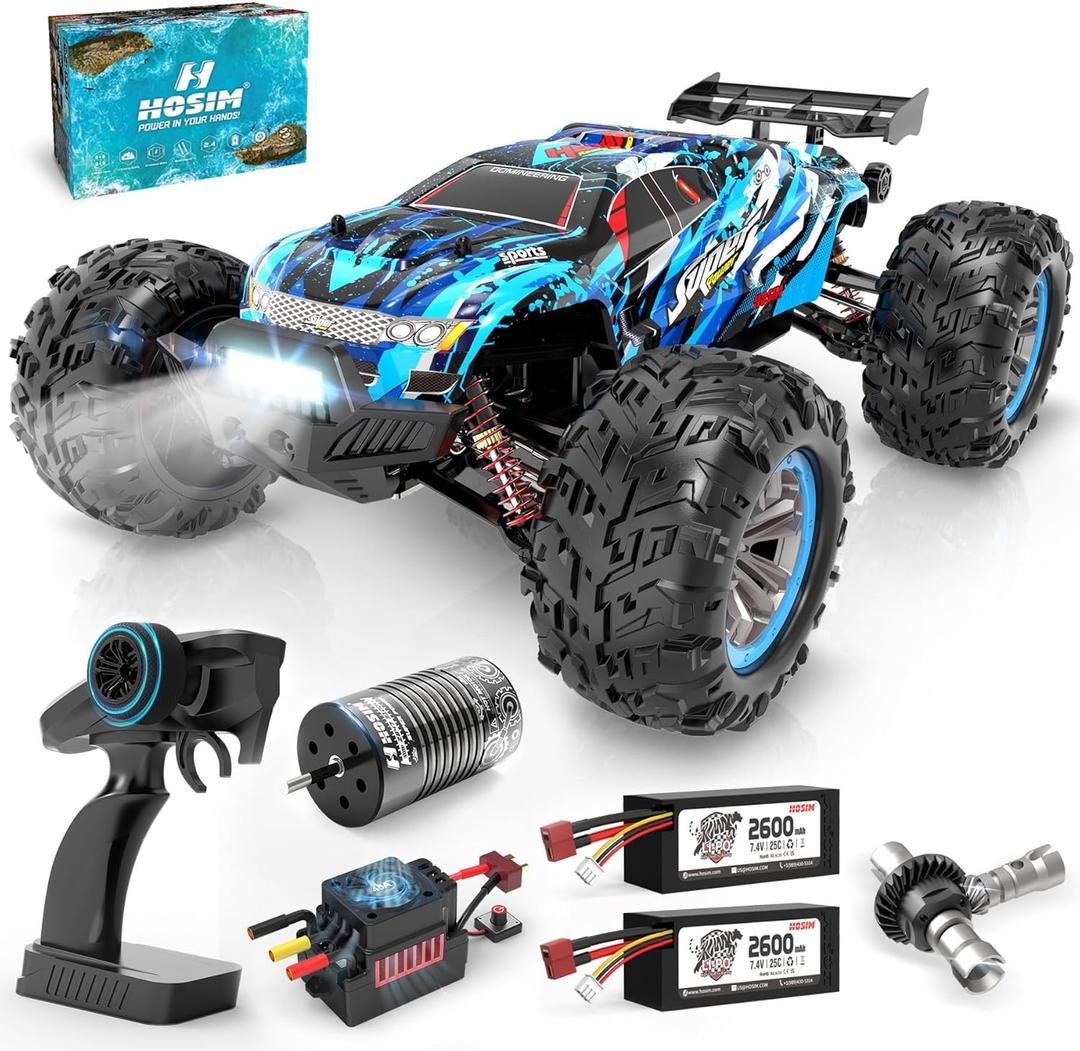 Hosim Brushless RC Cars, 1:10 68+ KMH High Speed Remote Control Car for Adults Boys, 4X4 All Terrains Waterproof Off Road Hobby Grade Large Fast Racing Buggy Toy Gift Monster Trucks (Blue+red)