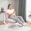 Wide Cross Legged Office Chair with Footrest, 400LB Capacity, Rocking, Height Adjustable, Locking Wheels & Armless. Ideal for Work, Gaming, Reading, Makeup - Teddy Plush Pink