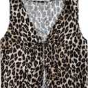 WDIRARA Women's Leopard Print Bow Tie Front Vest Sleeveless V Neck Crop Tank Top, S
