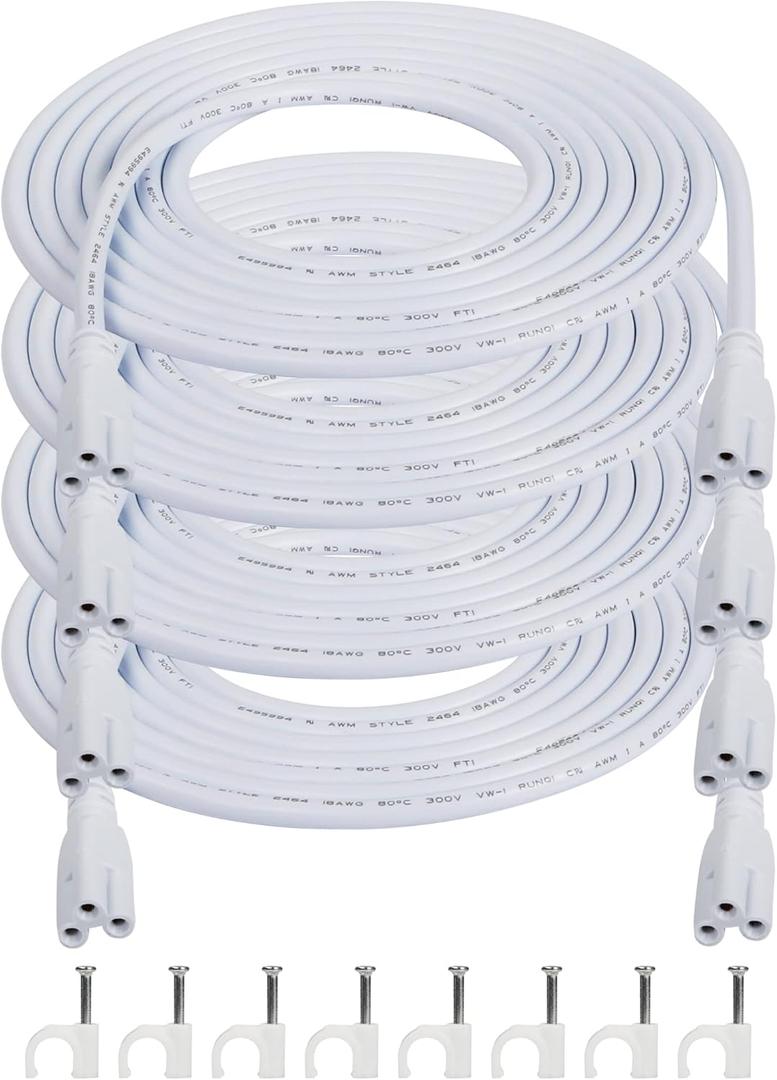 SinLoon UL-LP Certification T5 T8 LED Lamp Connecting Wire for Ceiling Lights - Daylight Integrated Tube Cable Linkable Cords for Lamp Holder Socket Fittings (9.8FT/3M, 4-Pack)