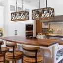 Farmhouse Light Fixtures,3-Light Dining Room Light Fixture,Industrial Metal Kitchen Pendant Lighting Over Island, Chandelier for Dining Table Kitchen Sink, Wood Grain Finish