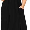 Nemidor Plus Size Maxi Dresses for Curvy Women Summer Casual Loose Short Sleeve Long Beach Dress with Pocket (Black, XL)