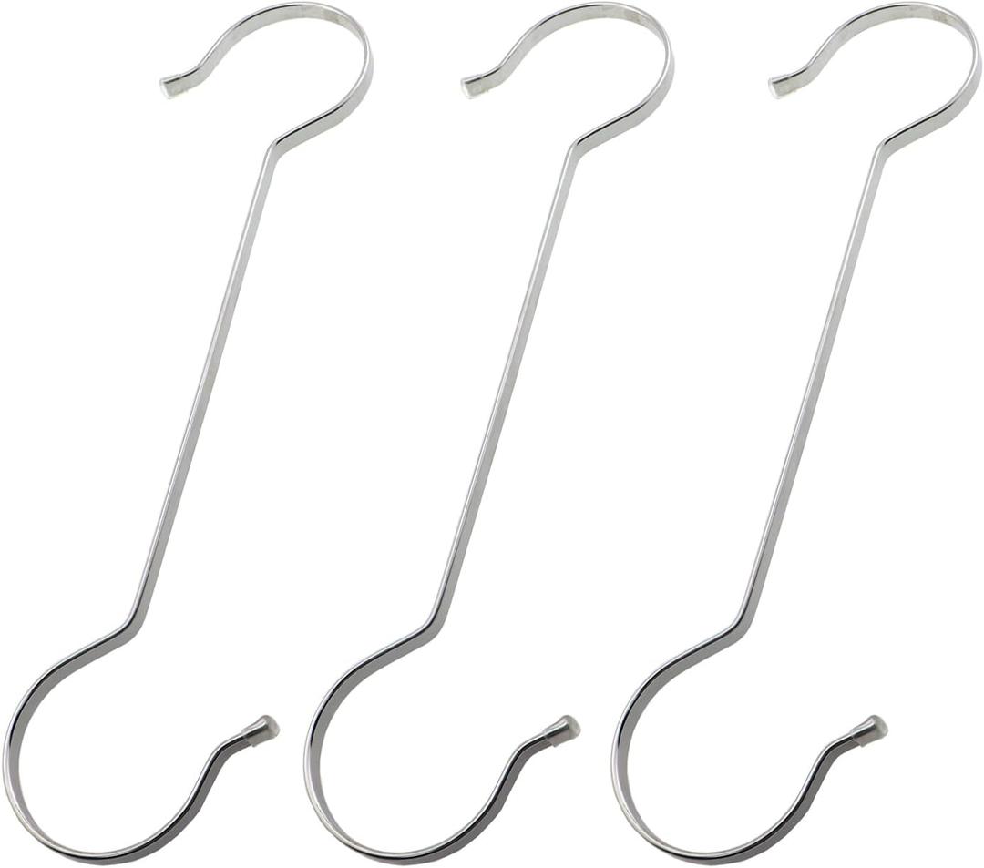 3PCS Stainless Steel S Hooks, 11.8 inches, Silver, No Punch Hooks for Hanging Kitchen Utensils, Plants, Wind Chimes