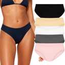 Meeloy Women's Bamboo-Viscose Underwear, Classic Bikini, High Cut Leg, Multicolor, 5-Pack