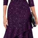BeryLove Sequin Formal Cocktail Wedding Guest Dress Prom Sparkly Party Evening Gowns Ruffle Hi Low Midi Dresses (Small, Grape)