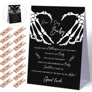 Don't Say Baby Baby Shower Game,Halloween Gothic Baby Shower Decorations,Mini Clothespins for Baby Shower,Neutral Baby Shower Decorations,Little Cutie Baby Shower,1 Sign & 50 Mini Clothespins Set-B4